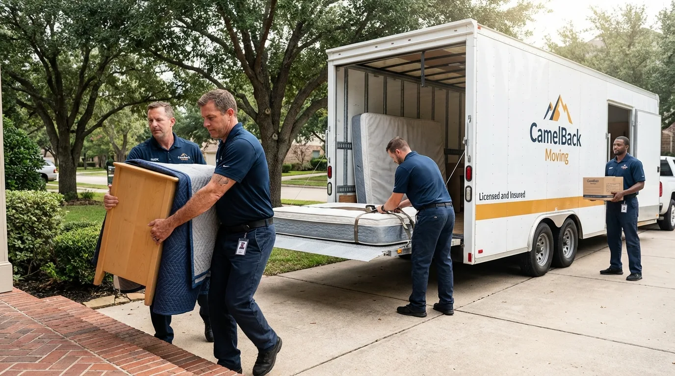 Crew loading residential truck for cross-state move from Weldon, NC