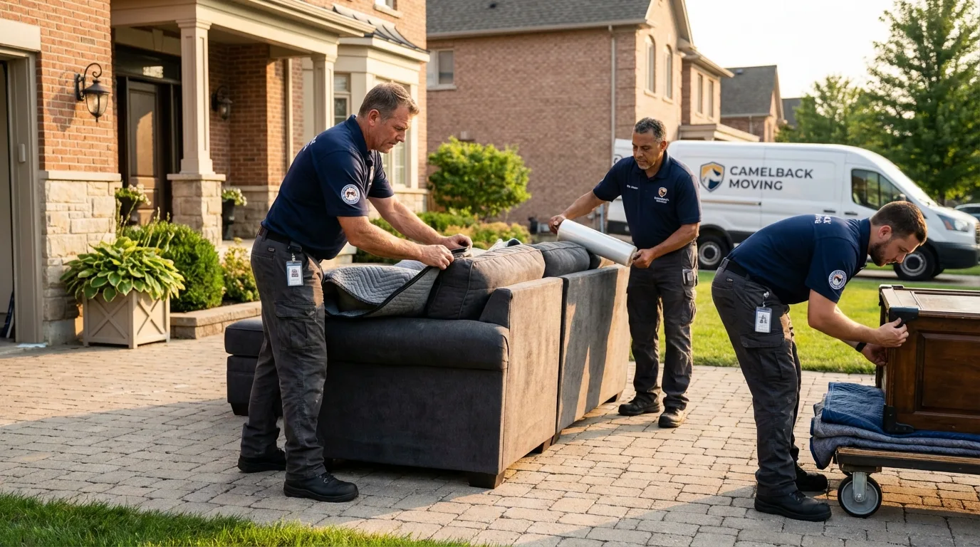 Large estate moving crew wrapping furniture in Weldon, NC