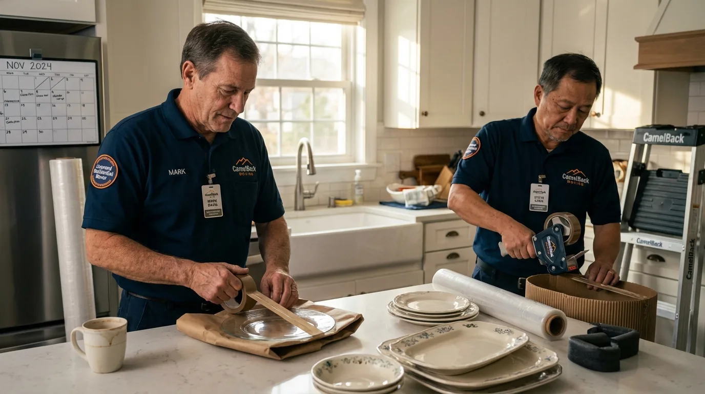 Professional crew packing kitchen dishware in Weldon, NC